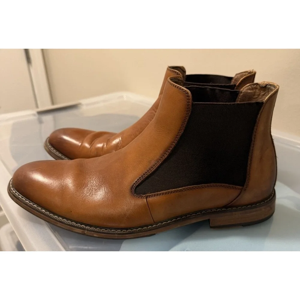 Stacy‎ Adams Men's Size 9.5 Brown Leather Alomar Cap-Toe Chelsea Boots